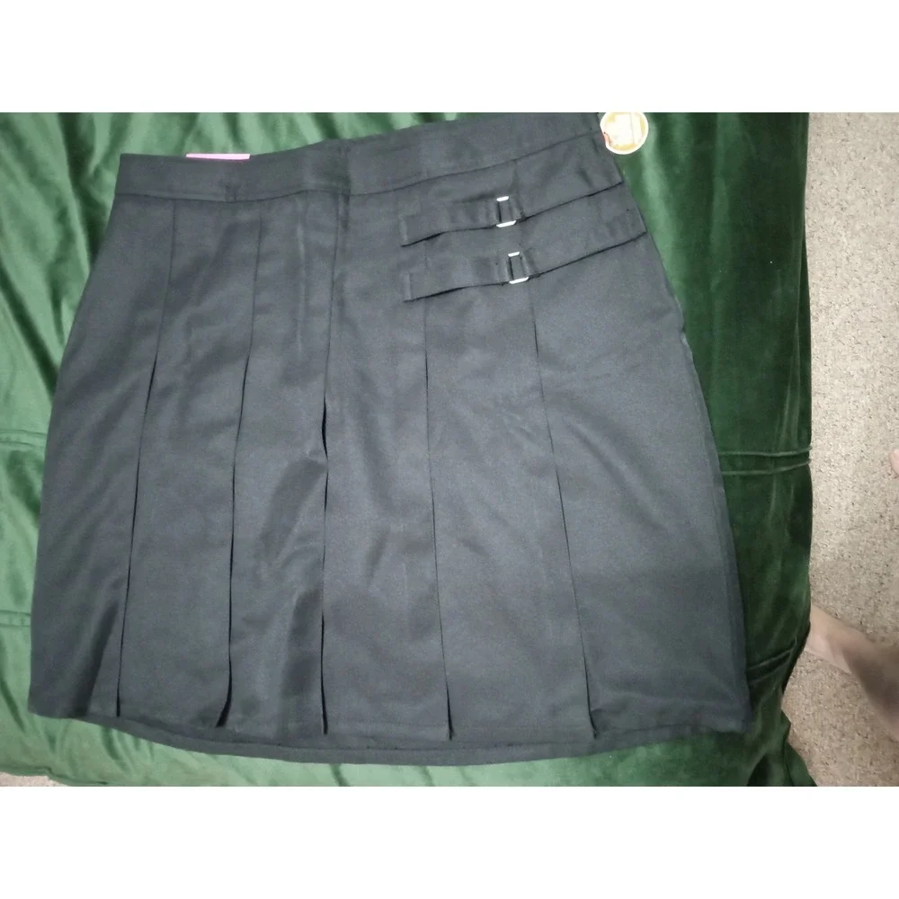 French Toast Girls Black Two-Tab Pleated Scooter Skort Adj.‎ Waist sz 20.5 Plus